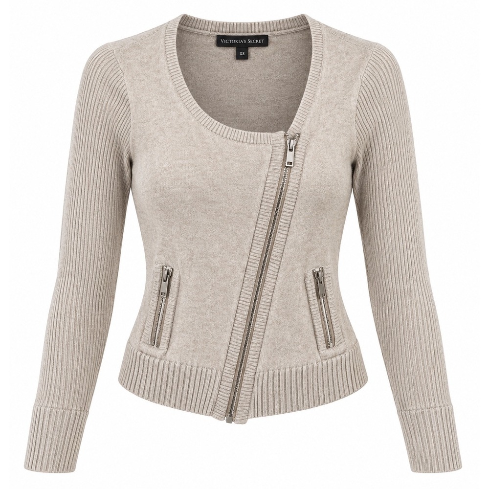 Victoria's Secret XS‎ Cashmere Blend Moto Cardigan Asymmetrical Zip Quiet Luxury